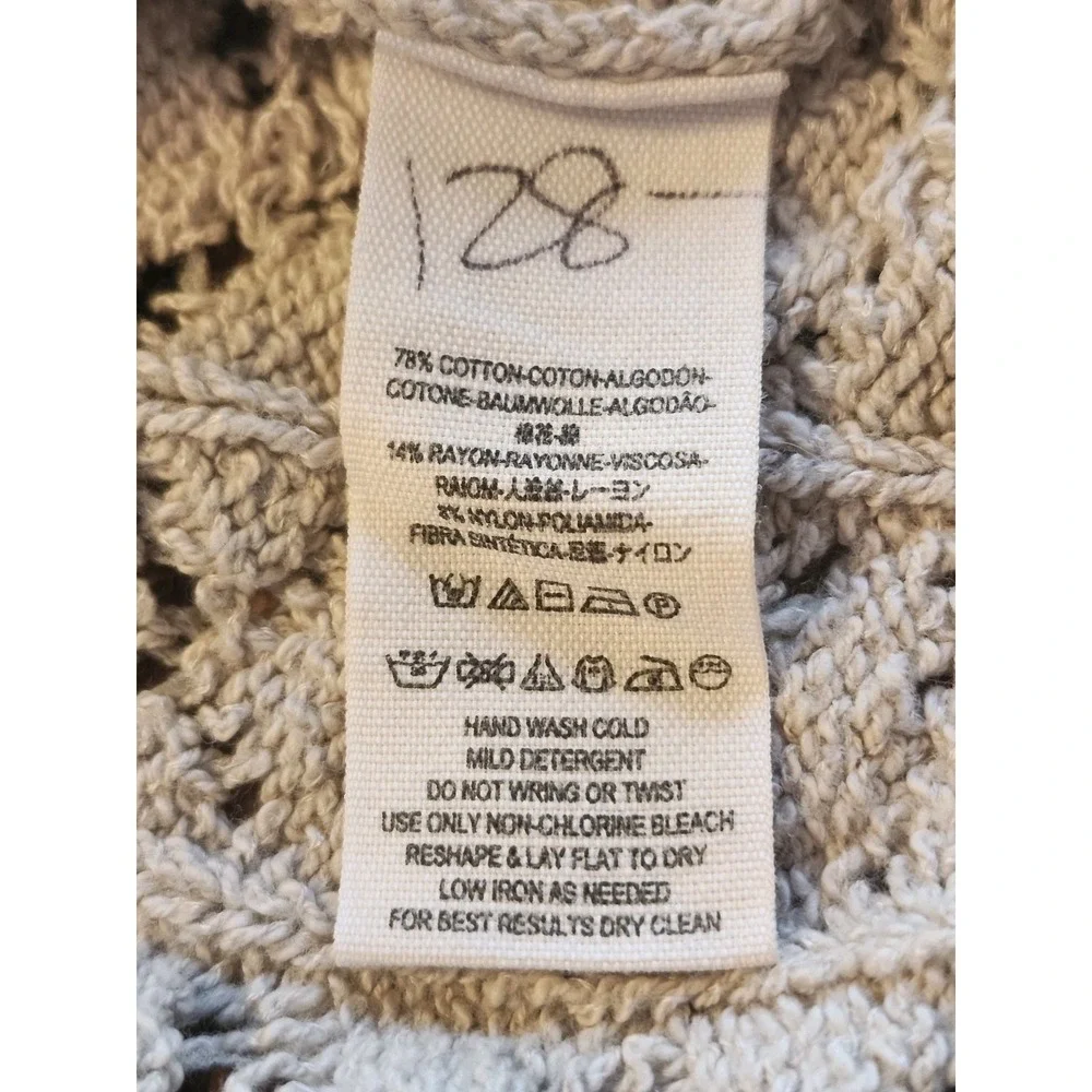 Free People Cable Knit Sweater Womens Size Large Beige Open Back Bow Lightweight
